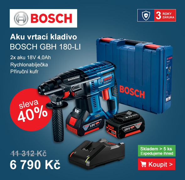 Aku vrtací kladivo 2x4,0Ah SDS-Plus BOSCH GBH 180-LI 0611911121