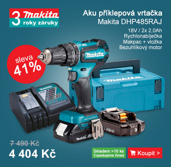 Aku bezuhlíkový příklepový šroubovák Makita DHP485RAJ