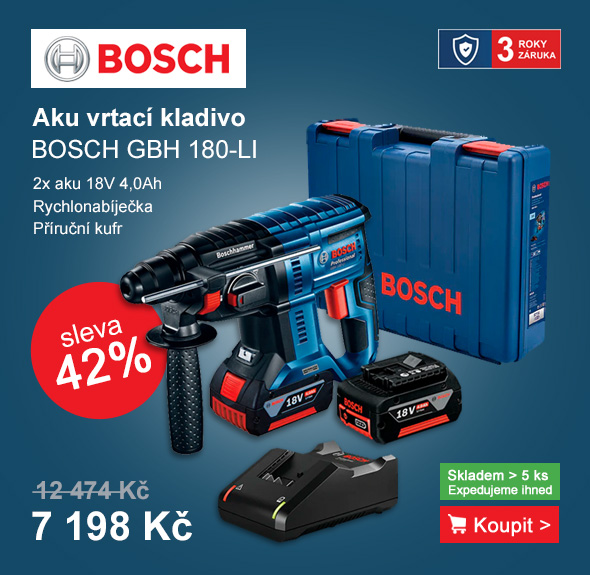 Aku vrtací kladivo 2x4,0Ah SDS-Plus BOSCH GBH 180-LI 0611911121