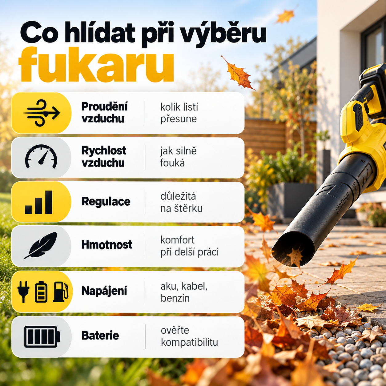 Důležité parametry při výběru fukaru na listí