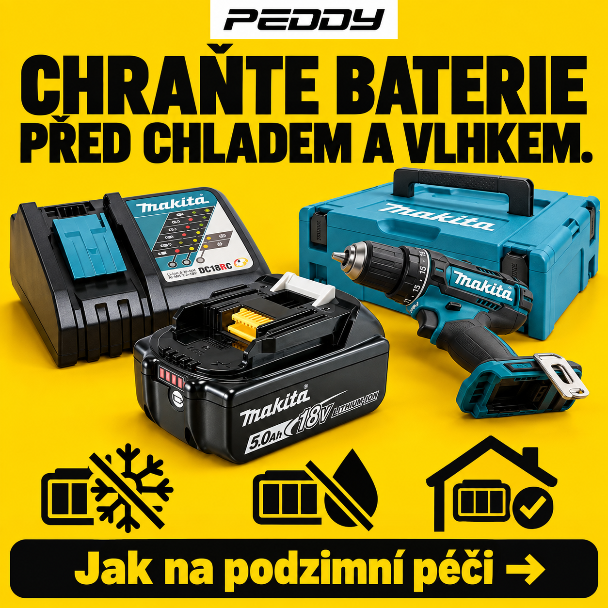 Akumulátory chraňte před chladem a vlhkostí