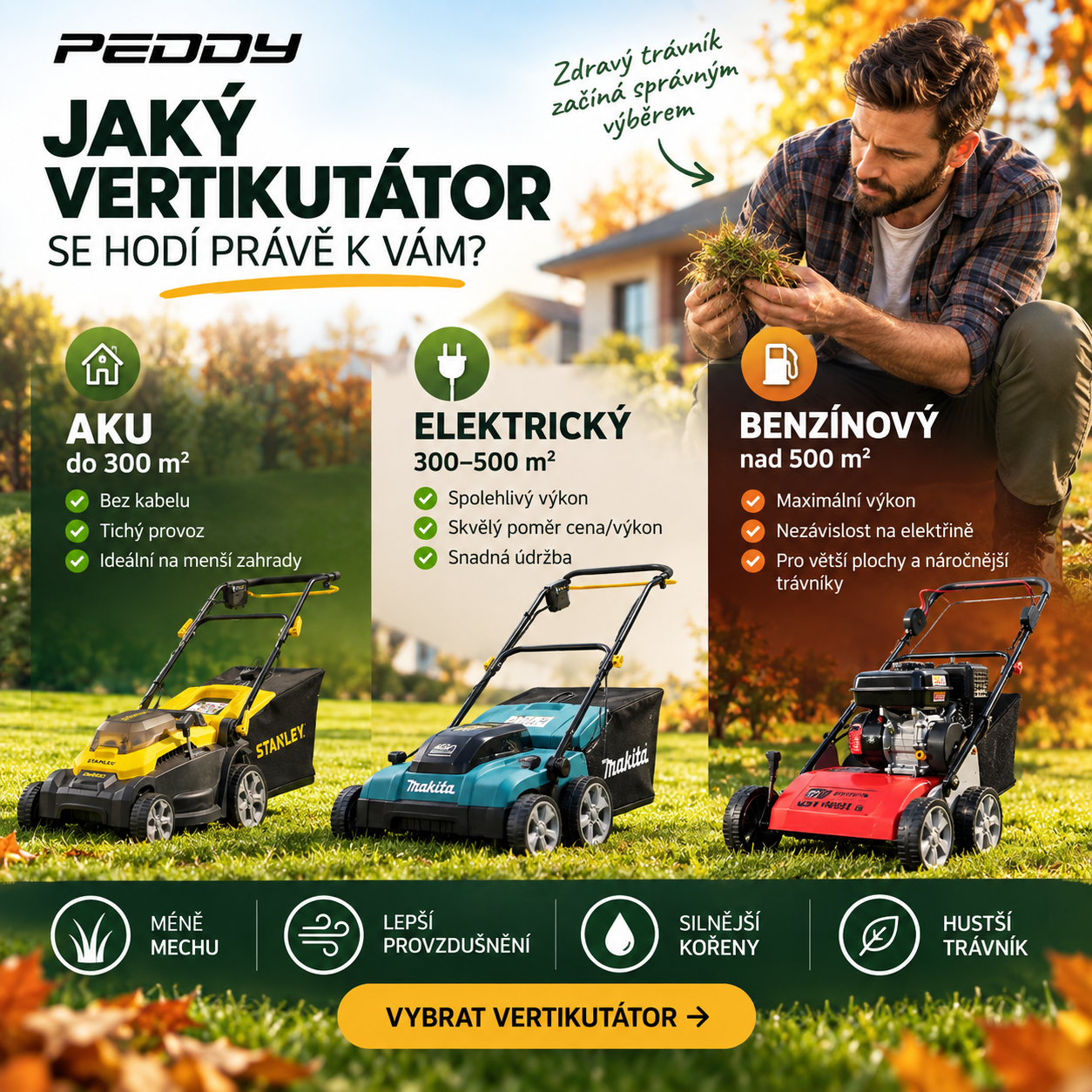 Výběr vhodného vertikutátoru podle velikosti zahrady