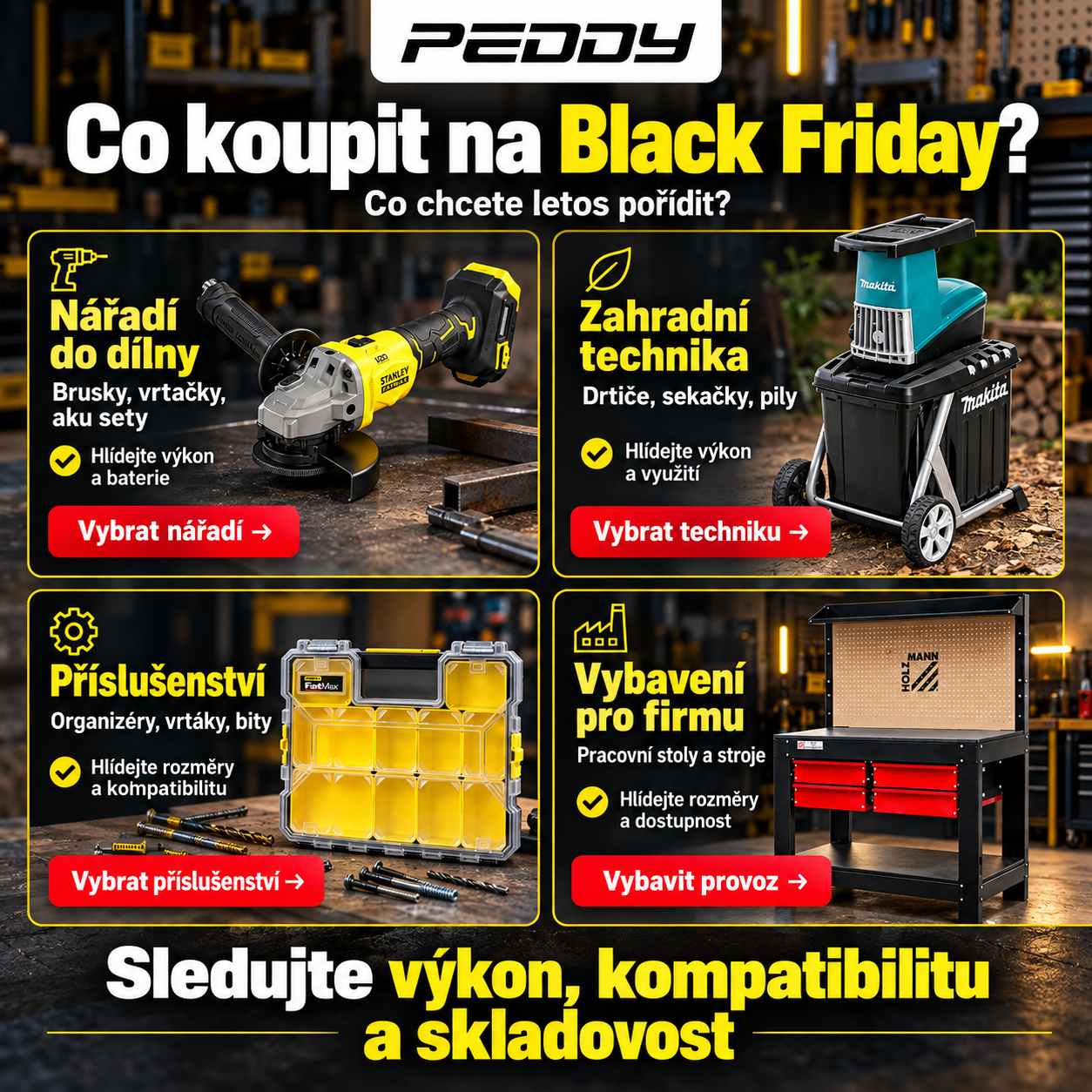 Přehled nářadí, zahradní techniky, příslušenství a vybavení pro firmy