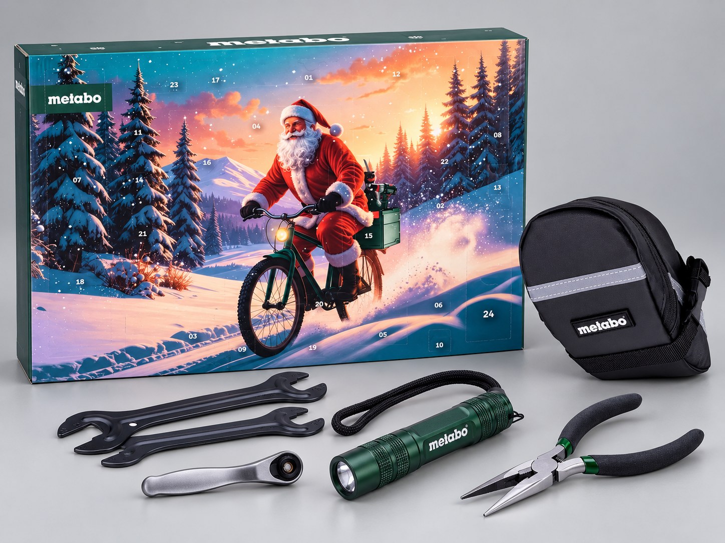 Adventní kalendář Metabo s cyklistickým nářadím a brašnou