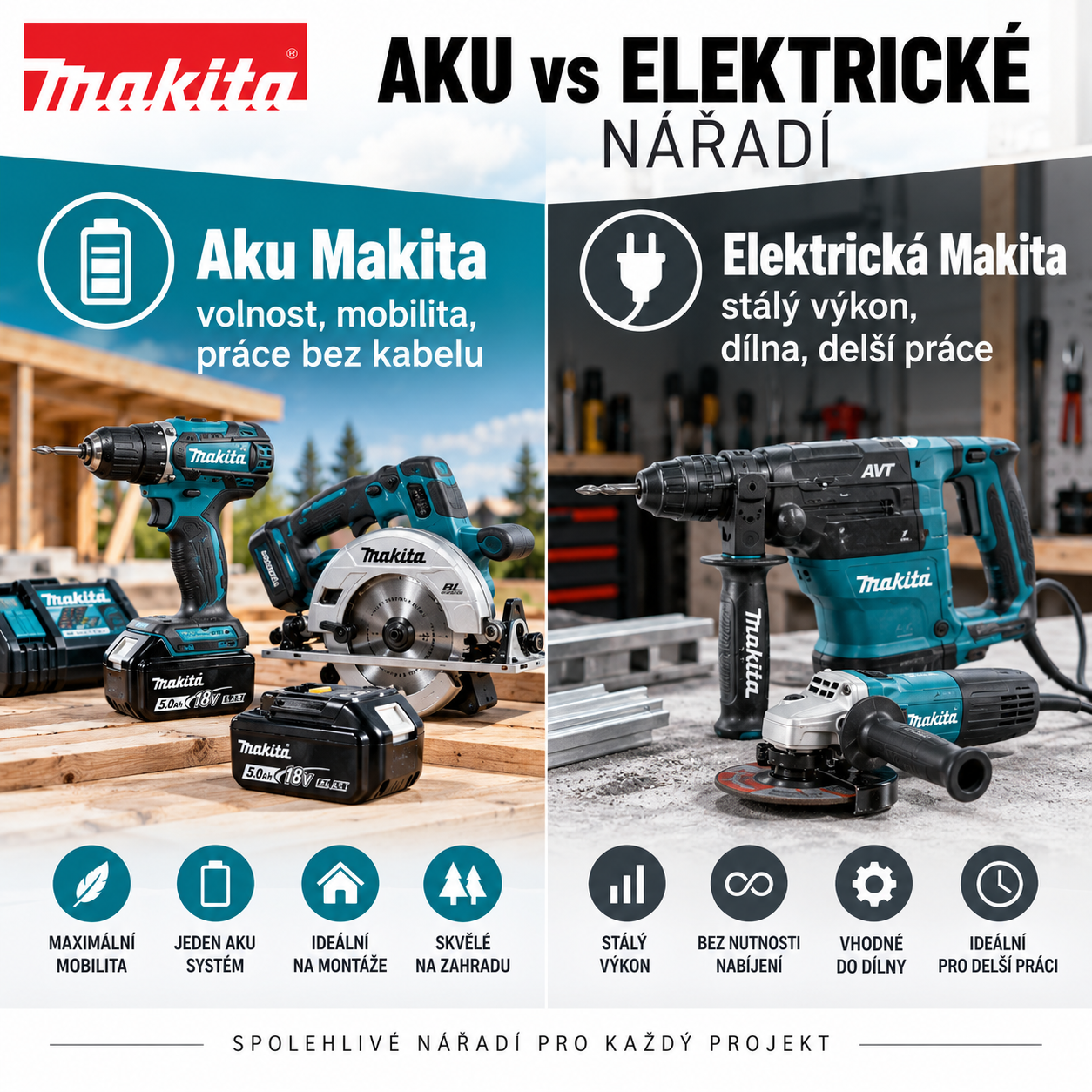 Srovnání aku a elektrického nářadí Makita