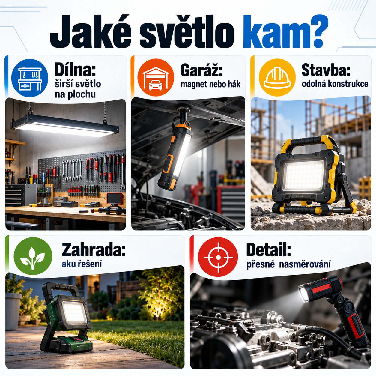 Výběr pracovního světla do dílny, garáže, na stavbu, zahradu a detailní práci