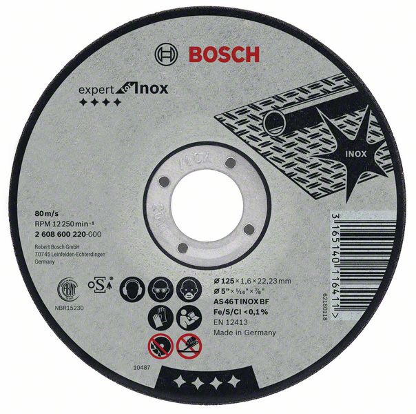 2608600220 Dělicí kotouč rovný na nerez (Inox) AS 46 T INOX BF, 125 mm, 22,23 mm, 1,6 mm Bosch