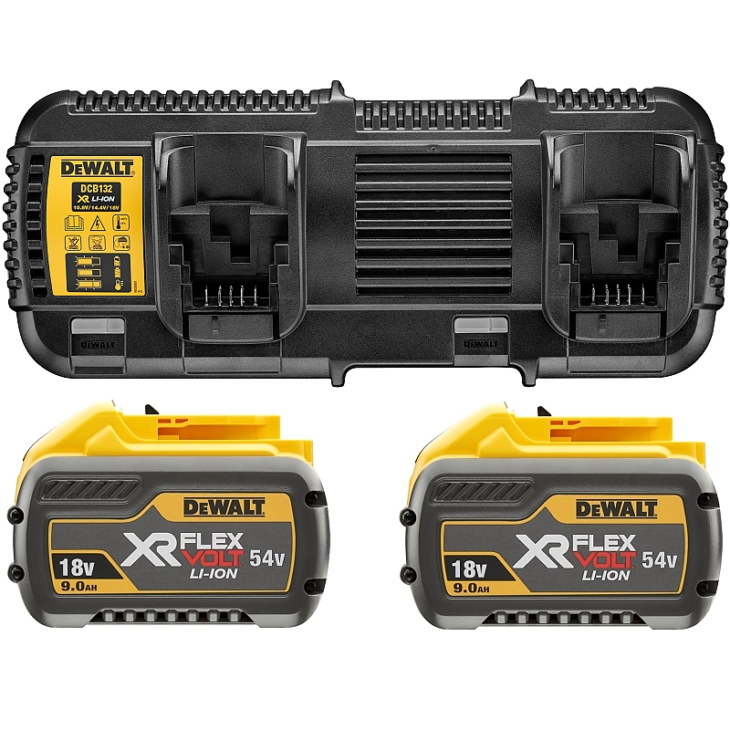 DCB132X2 Dvojitá nabíječka + 2x akumulátor 9,0Ah FLEXVOLT DeWALT