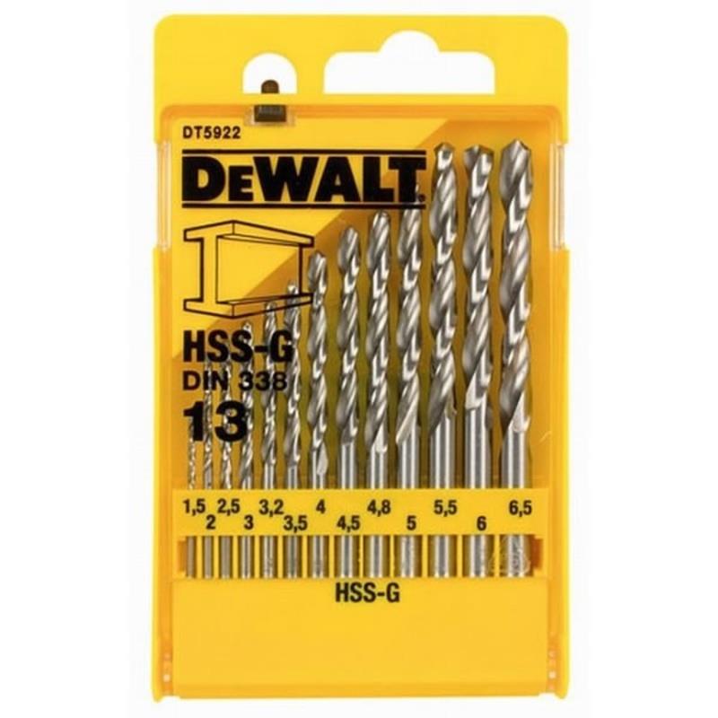 DT5922 13-ti dílná sada vrtáků do kovu HSS-G DIN 338 DeWALT