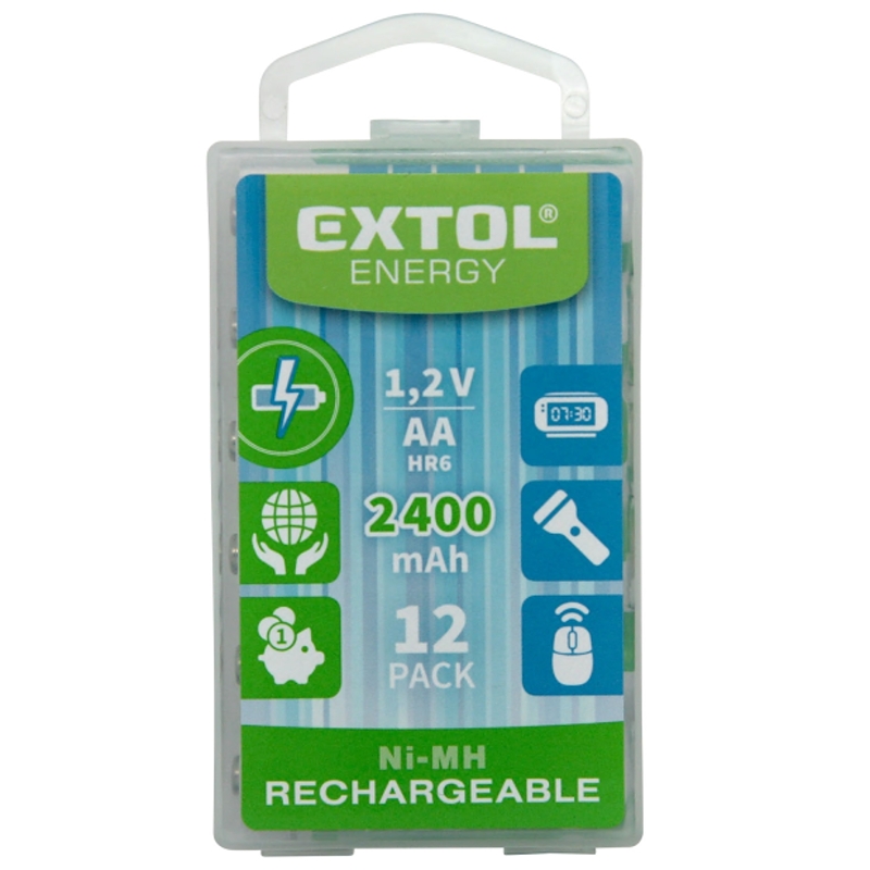 42063 Nabíjecí baterie, 12ks, AA (HR6), 1,2V, 2400mAh, NiMh, EXTOL ENERGY