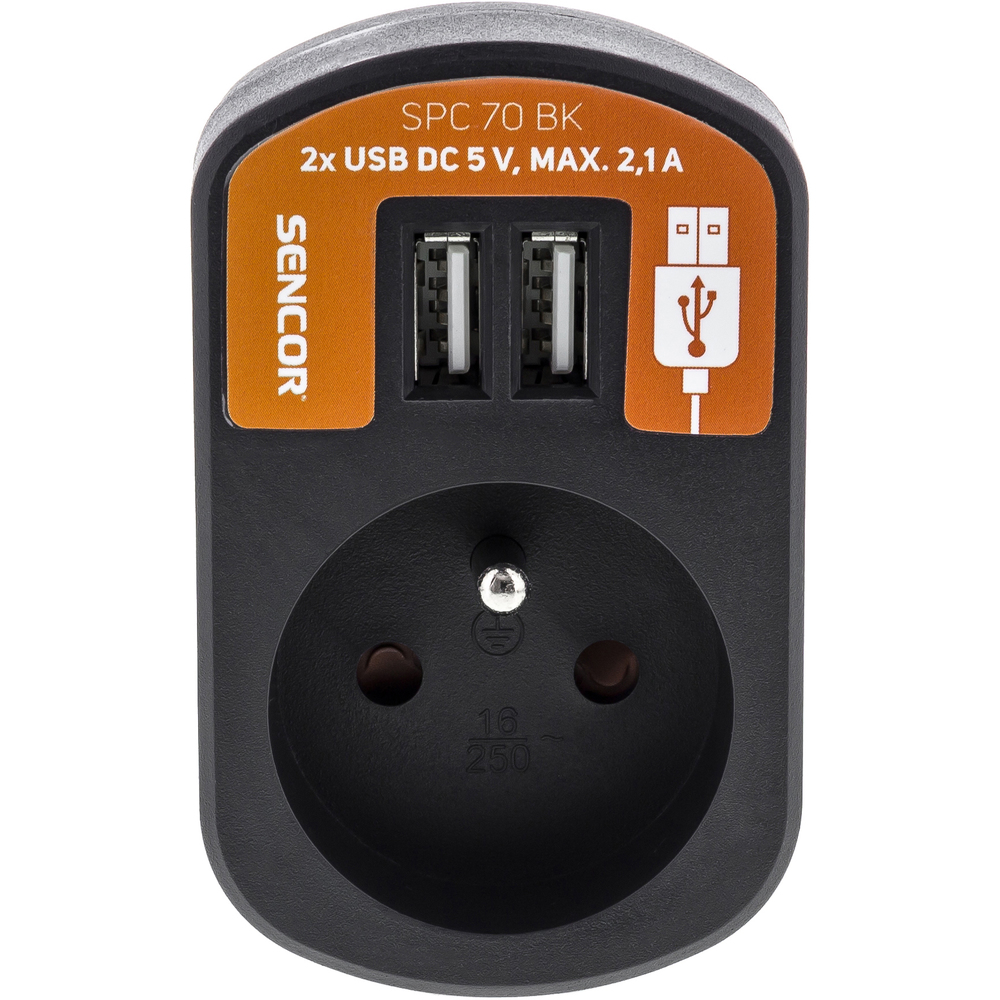 50002321 Zásuvka s 2xUSB, 5V/2100mA SENCOR SPC 70 BK