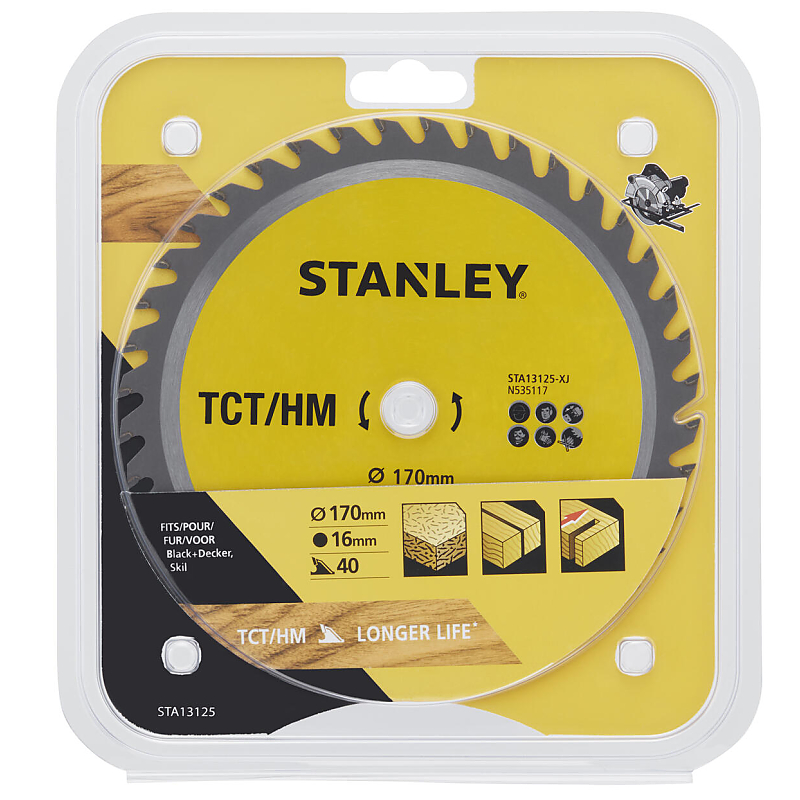 STA13125 Pilový kotouč TCT/HM pro příčné řezy 170 x 16 mm, 40 zubů Stanley