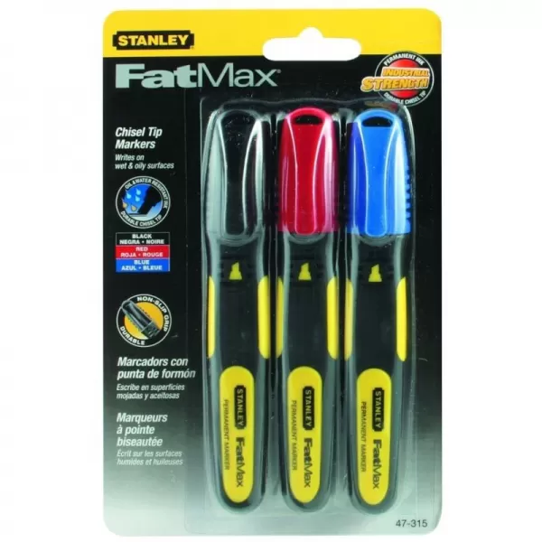 Permanentní popisovač dlátový hrot černý, červený a modrý Stanley 1-47-315