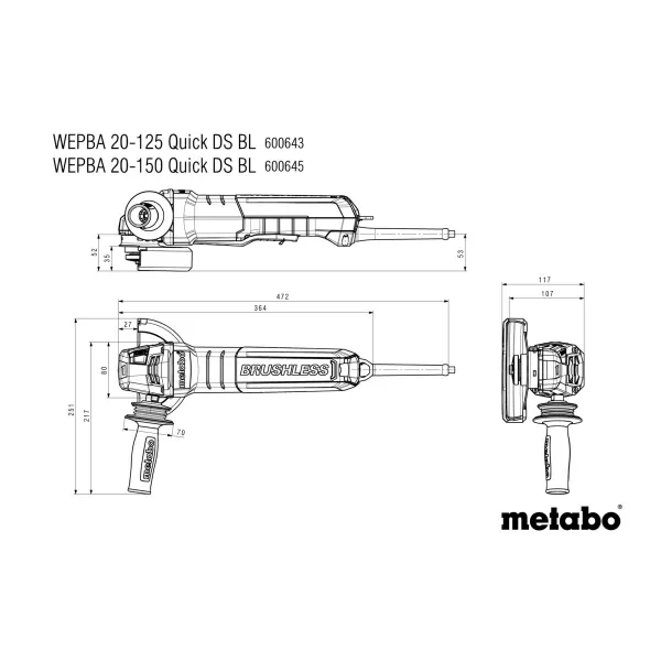 Úhlová bruska 125mm Metabo WEPBA 20-125 Quick DS BL 600643000