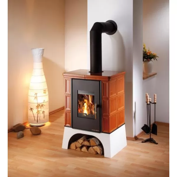 Kachlová kamna s výměníkem + vychlazovací smyčka černá, karamel kachle Haas+Sohn EBOLI AL II