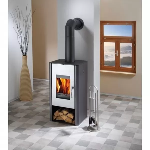 Krbová kamna antracit, stříbrná dvířka s výměníkem Haas+Sohn MANTOVA AL II