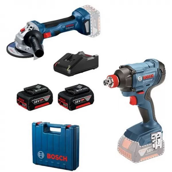 Aku kombo sada rázový utahovák GDX 180-LI + úhlová bruska GWS 180-LI + 2×4,0 Ah Bosch 0615990N1U