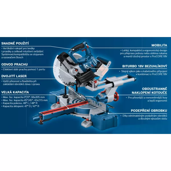 Aku pokosová pila 18V bez aku Bosch GCM 18V-216 D 0601B51000