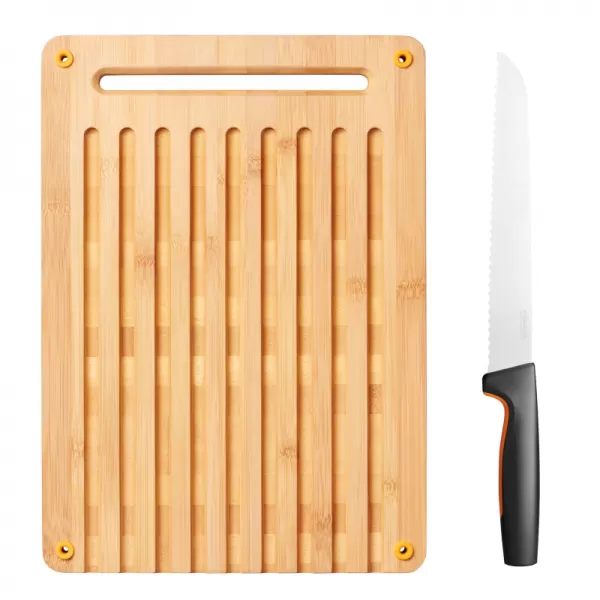 Bambusové prkénko pro krájení chleba a nůž na krájení chleba Fiskars 1057551