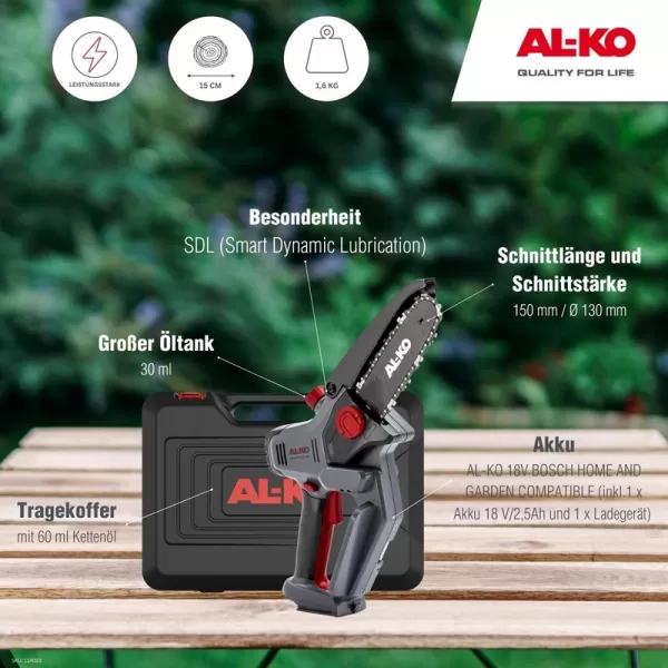 Aku řetězová pila mini 18V 1x2,5 Ah CSM 1815 SET AL-KO 114023