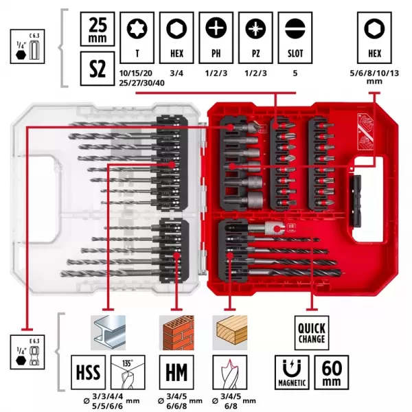 Sada vrtáků a bitů L-CASE 40ks Einhell 49109053
