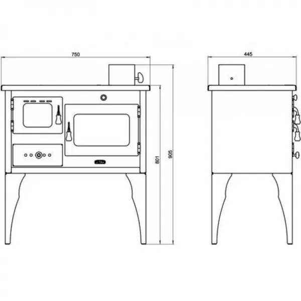 Sporák na tuhá paliva PRITY 1P34L, pravá