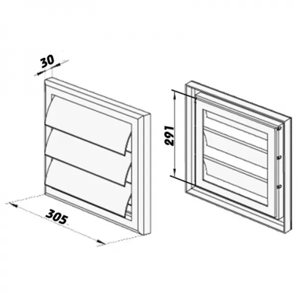 Plastová větrací mřížka bez příruby se samotížnou žaluzií 305x305 mm, bílá DALAP 132