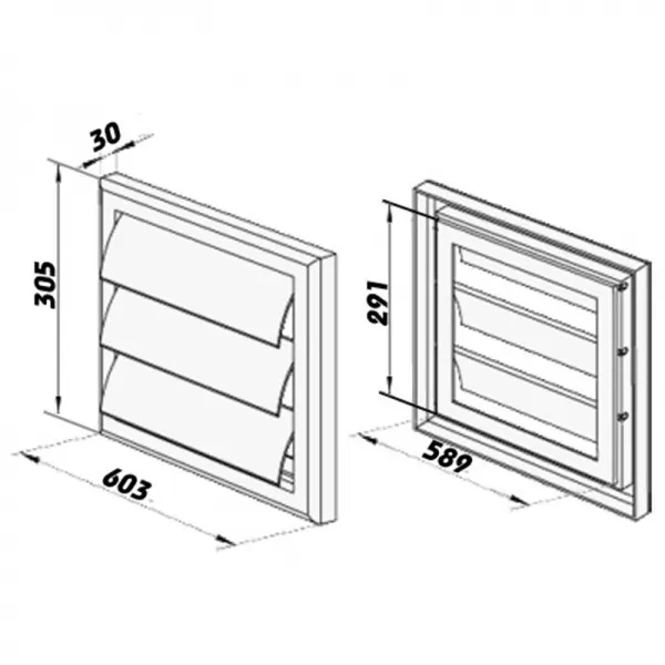 Plastová větrací mřížka bez příruby se samotížnou žaluzií 603x305 mm, bílá DALAP 139