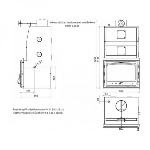 Krbová vložka s teplovodním výměníkem PRITY C W35