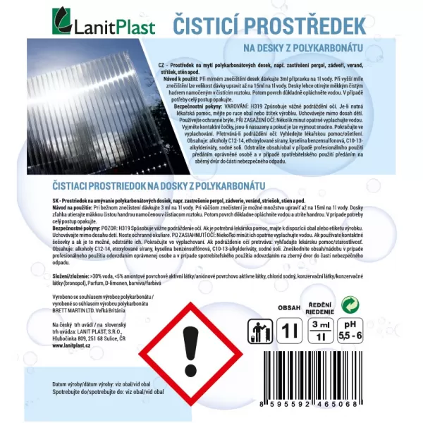 Čisticí prostředek LANITPLAST na desky z polykarbonátu LG1603
