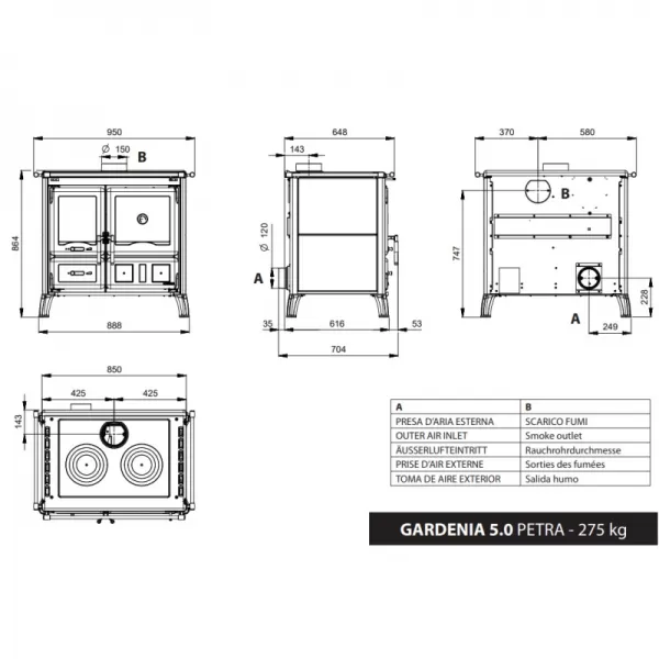 Sporák na dřevo Gardenia 5.0 Petra