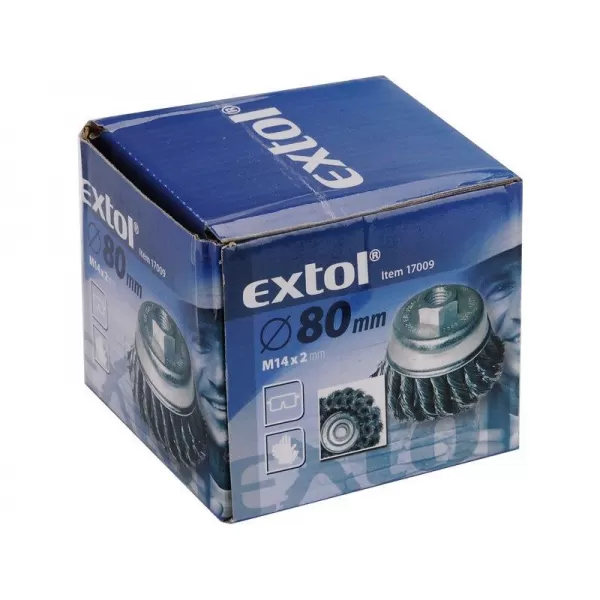 Kartáč hrnkový copánkový 80mm vlnitý drát S 0,5mm dvouřadý M14x2mm EXTOL CRAFT 17009