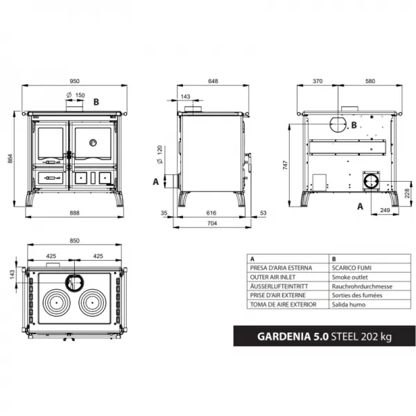 Sporák na dřevo Gardenia 5.0 Steel