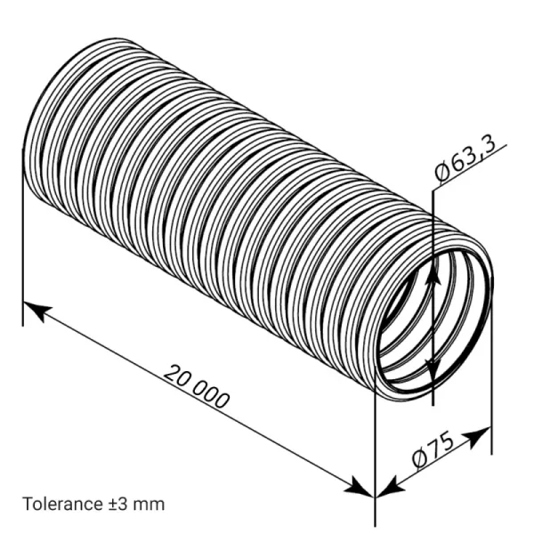 Ohebné antistatické i antibakteriální potrubí Ø 75 mm, délka 20 m DALAP 197587