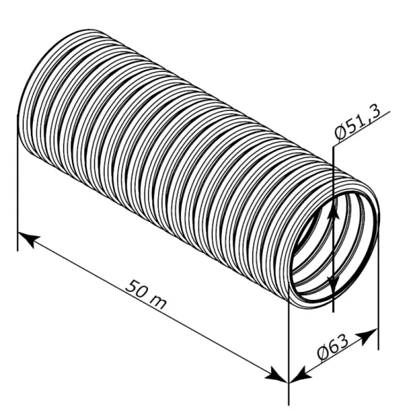 Ohebné antistatické i antibakteriální potrubí Ø 63 mm, délka 50 m DALAP 196328