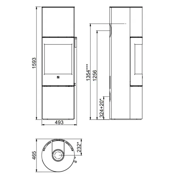 Krbová kamna skleněná dvířka, dubová klička černá SCAN 84-3 MODERN MAXI černý lak