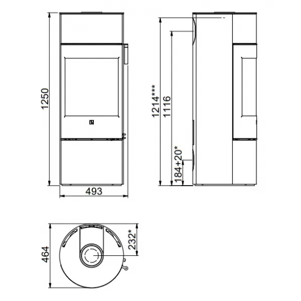 Krbová kamna skleněná dvířka, černá klička SCAN 84-1 MODERN černý lak