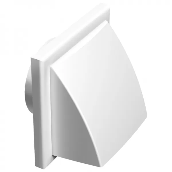 PVC větrací mřížka se stříškou, přírubou a klapkou 186x186 mm / Ø 125 mm, bílá DALAP 2022