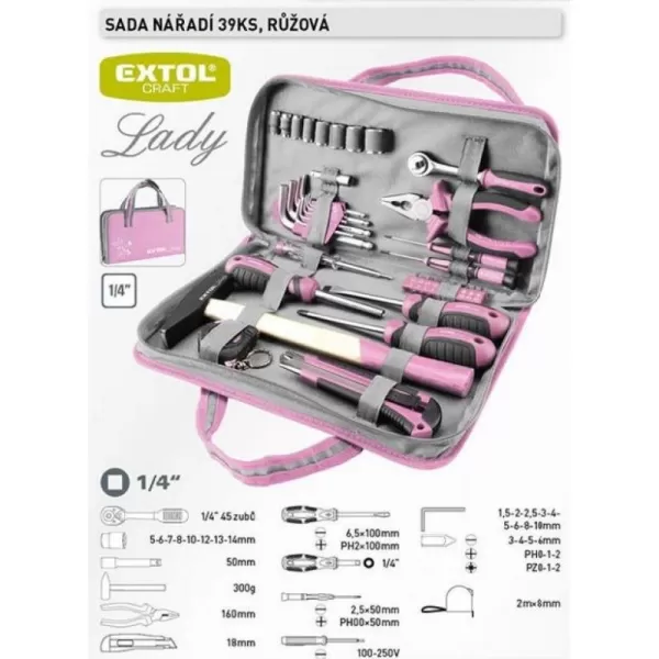 Sada nářadí 39ks růžová CrV EXTOL LADY 6596