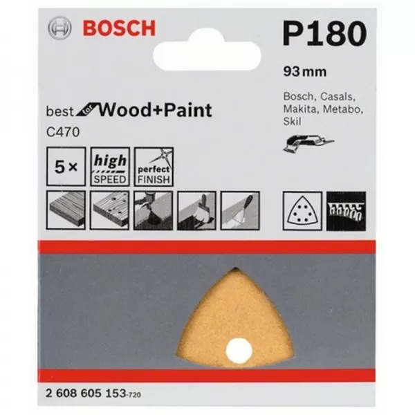5dílná sada brusných papírů 93 mm, 180 Bosch 2608900828
