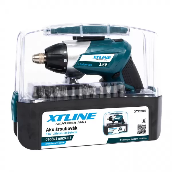 Aku šroubovák 3,6V Li-ion, se svítilnou 1500mAh příslušenství 55dílů XTline XT102106