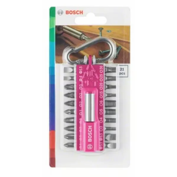 Sada 21 šroubovacích nástavců s karabinou (fuchsiová)