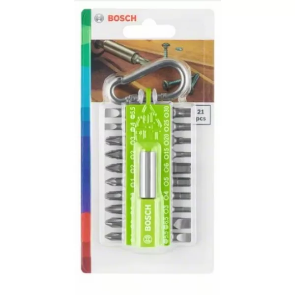 Sada 21 šroubovacích nástavců s karabinou (zelená)