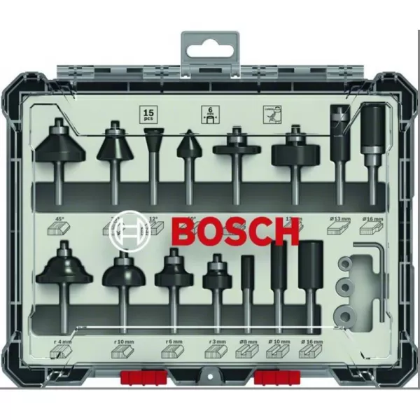 Sada tvarových fréz 15ks s 6mm vřetenem Bosch 2607017471
