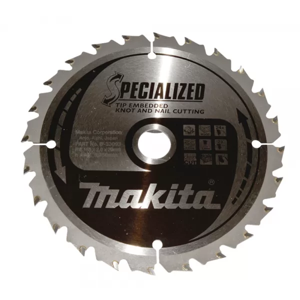 Kotouč pilový dřevo SPECIALIZED se zapuštěnými zuby 165x2x20mm 24Z Makita B-33093