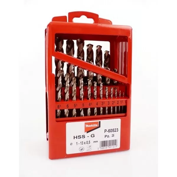 Sada vrtáků s válcovou stopkou do kovu HSS-G 25 ks v kovové krabičce Makita P-60523