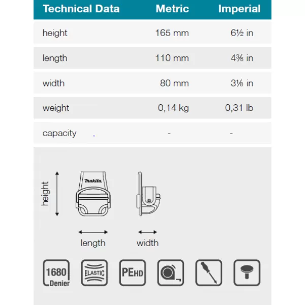 Pouzdro na svinovací metr 110x80x165mm Makita E-15338