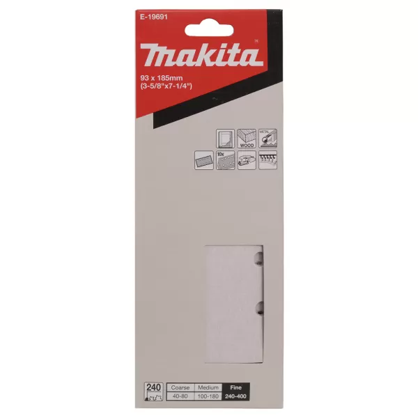 Papír brusný suchý zip 93x185mm 8 děr K240, 10ks Makita E-19691