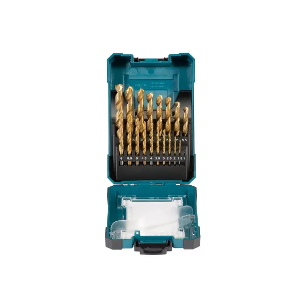 Sada vrtáků s válcovou stopkou do kovu HSS-TiN 25 ks v plastové krabičce, 6 ks bal Makita D-72235-6