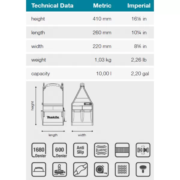 Hranatá taška 260x220x410mm Makita E-15453